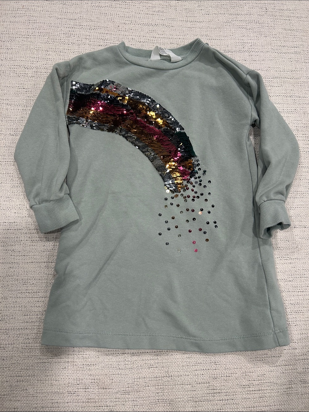 Girls' Sequin Rainbow Long-Sleeve Sweatshirt Dress - Sage